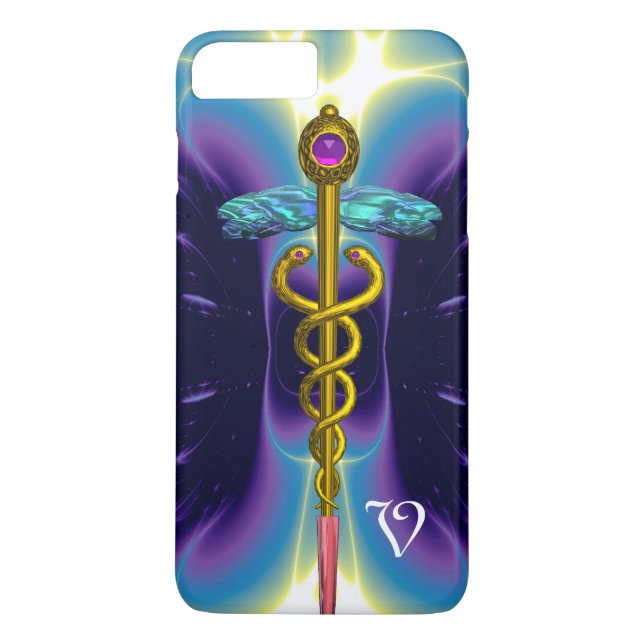 Capa Para iPhone, Case-Mate DOURADO SÍMBOLO MÉDICO CADUANO, Monograma Roxo Azu (Verso)