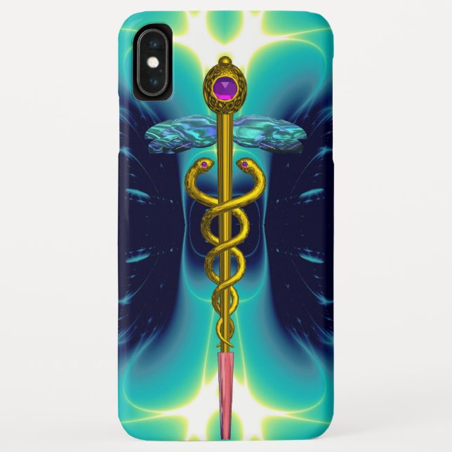 Capa Para iPhone, Case-Mate DOURADO SÍMBOLO MÉDICO DO CADUEUS, Tartaruga Azul (Verso)
