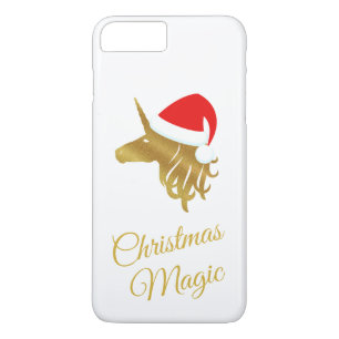 Capa iPhone 8 Plus/7 Plus Dourado Unicórnio da Magia de Natal