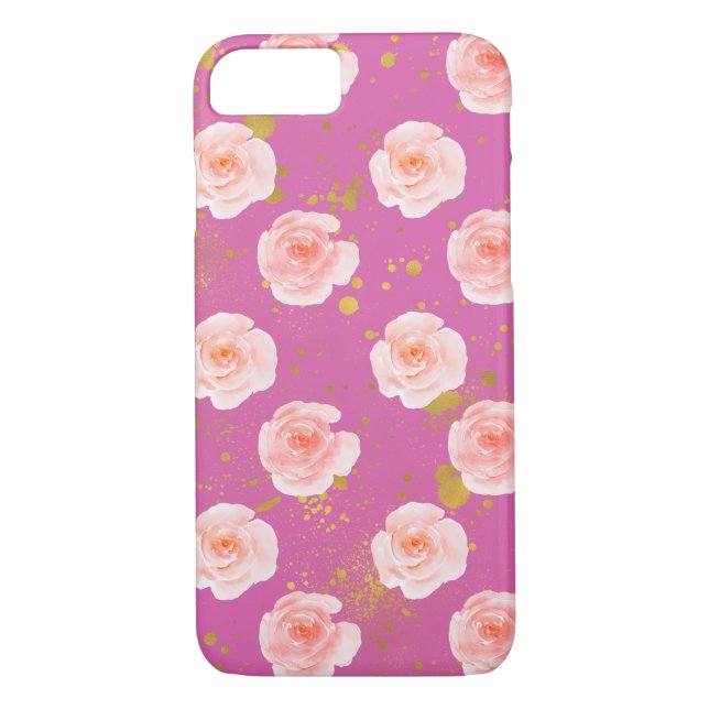 Capa Para iPhone, Case-Mate Dourados Splatters Rosa Roscas Aquarela (Verso)