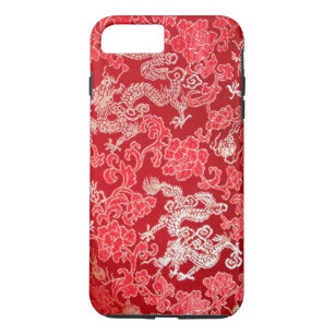 Capa iPhone 8 Plus/7 Plus Dragão Asiático da Seda Vermelha Imperial