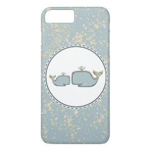 Capa iPhone 8 Plus/7 Plus Duas Baleias Marinhas Azul & Ouro Boutique