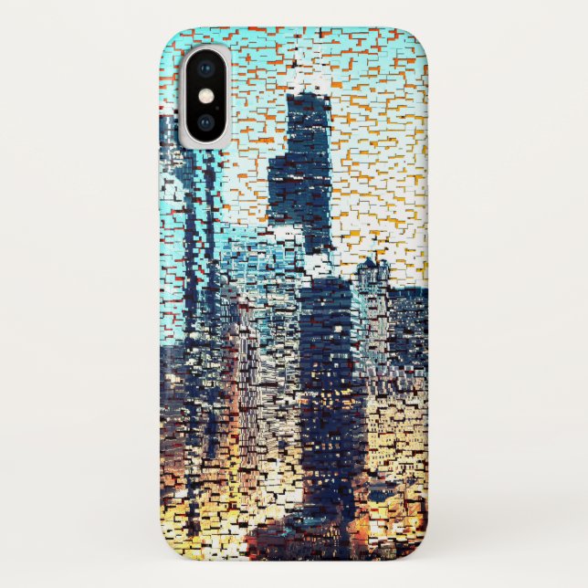 Capa Para iPhone, Case-Mate Edifícios da cidade azul em mosaico com alivio (Verso)