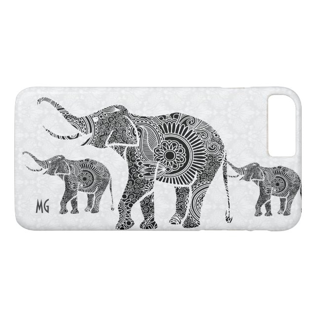 Capa Para iPhone, Case-Mate Elefante-Monograma Floral Preto-Branco (Verso (Horizontal))