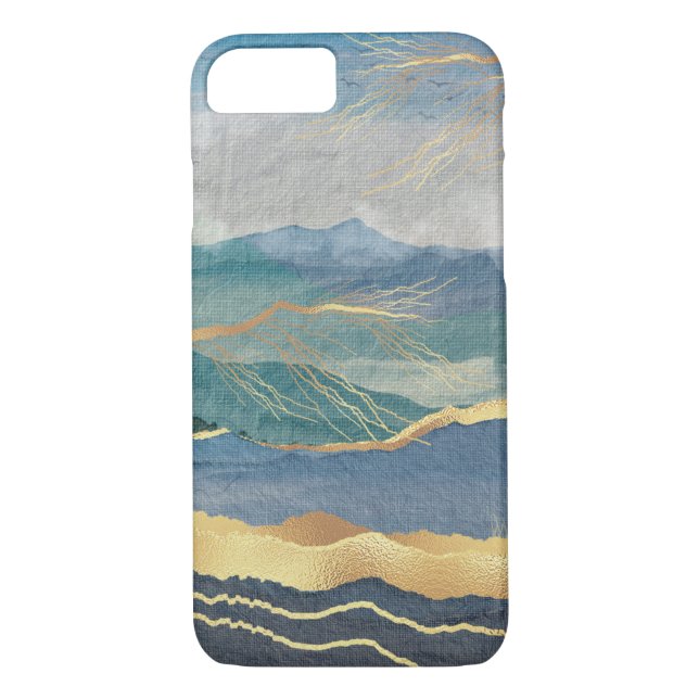 Capa Para iPhone, Case-Mate Elegante Arte Azul de Paisagem Dourada (Verso)