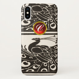 CAPA PARA iPhone X  ELEGANTE BLACK BRANCO PEACOCK RED RUBY GEM MONOGRA