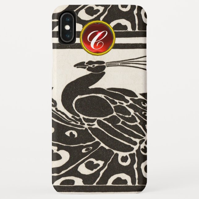CAPA PARA iPhone, Case-Mate  ELEGANTE BLACK BRANCO PEACOCK RED RUBY GEM MONOGRA (Verso)