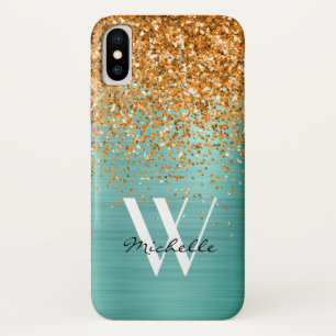 Capa Para iPhone Da Case-Mate Elegante Dourado Laranja Teal Girly Glitter Monogr