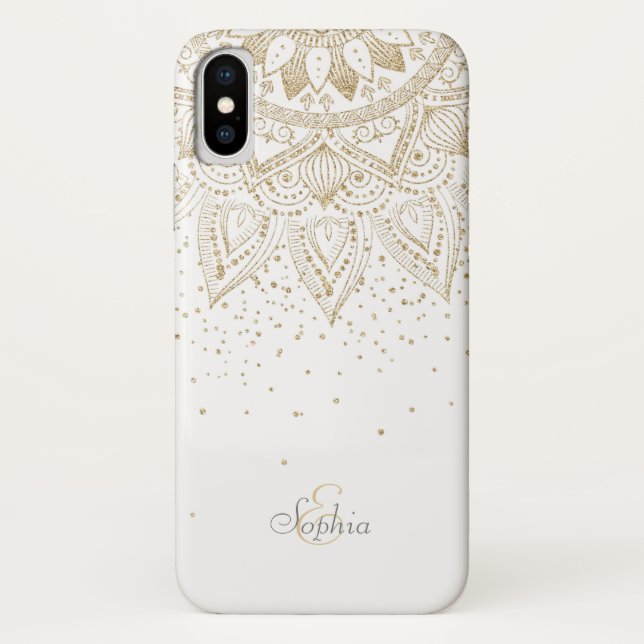 Capa Para iPhone, Case-Mate Elegante Dourado Mandala Dots Design (Verso)
