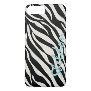 Capa iPhone 8 Plus/7 Plus Elegante estampa de zebra preta e branca monograma