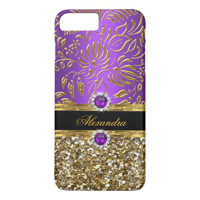 Capa Para iPhone, Case-Mate Elegante Floral Roxo Dourado Damask Brilho (Verso)