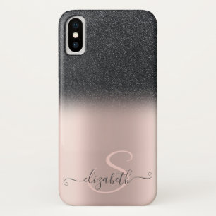 Capa Para iPhone Da Case-Mate Elegante Glitter Preto Ombre Monograma em Dourado