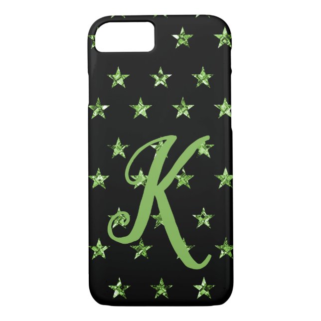 Capa Para iPhone, Case-Mate Elegante Green Diamond Stars Gems Sparkle Inicial (Verso)