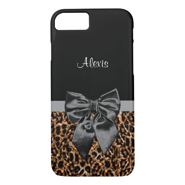 Capa Para iPhone, Case-Mate Elegante Leopard Print Classic Arco Preto com Nome (Verso)