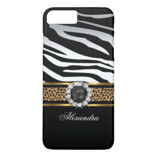 Capa iPhone 8 Plus/7 Plus Elegante Listra de Zebra Selvagem Leopardo Pérola 