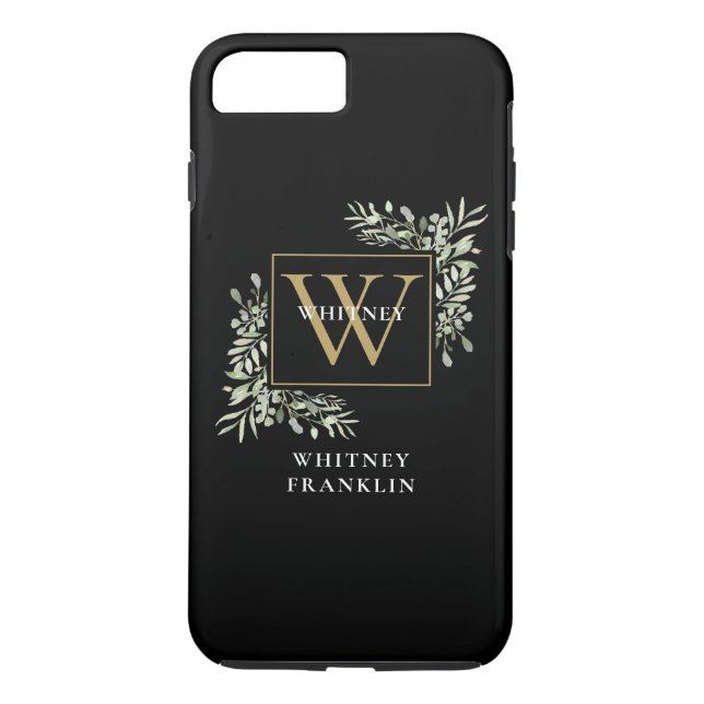 Capa Para iPhone, Case-Mate Elegante Monograma Preto Ouro Folhagem Personaliza (Verso)