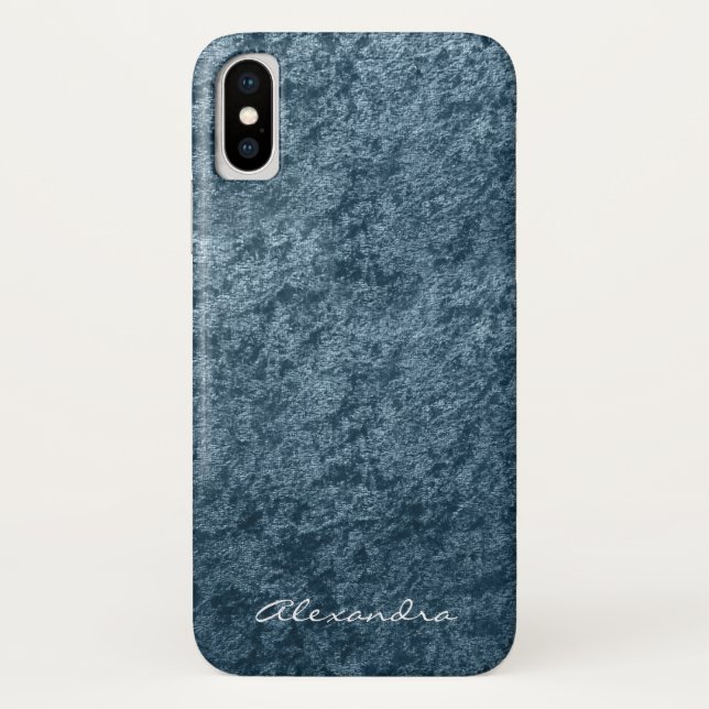 Capa Para iPhone, Case-Mate Elegante Monograma Teal Aqua Blue Velvet (Verso)