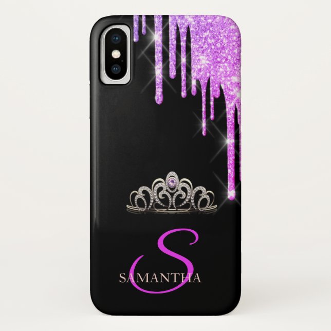 Capa Para iPhone, Case-Mate Elegante Tiara com Gotas de Purpurina Roxa (Verso)