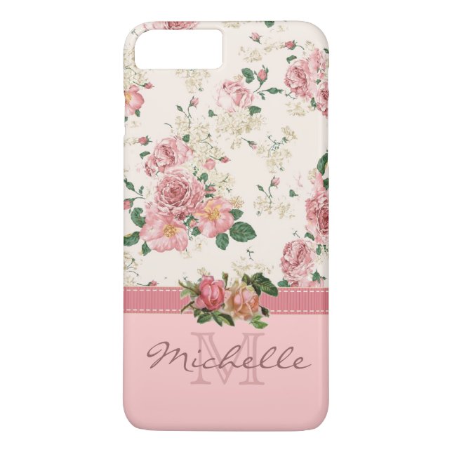 Capa Para iPhone, Case-Mate Elegante Vintage Pink Floral Rosa Monograma (Verso)