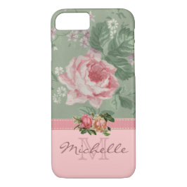 Capa iPhone 8/ 7 Elegante Vintage Pink Floral Rosa Monograma