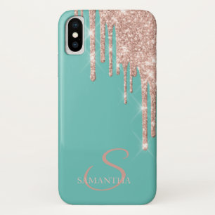 Capa Para iPhone Da Case-Mate Elegantes Gotas de Glitter Dourado Rosa em Verde-M