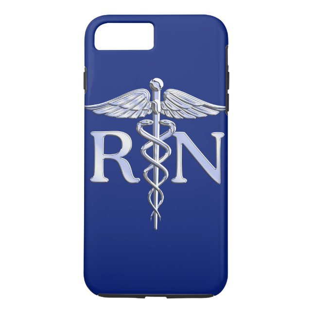 Capa Para iPhone, Case-Mate Enfermeira Registrada RN Silver Caduceus em Azul M (Verso)