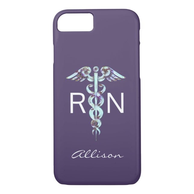 Capa Para iPhone, Case-Mate Enfermeiro RN Caduceus Purple Blue Personalizado (Verso)