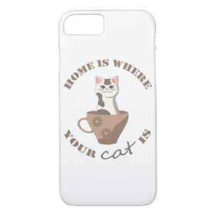 Capa iPhone 8/ 7 Engraçado texto Lar é onde seu gato está no copo