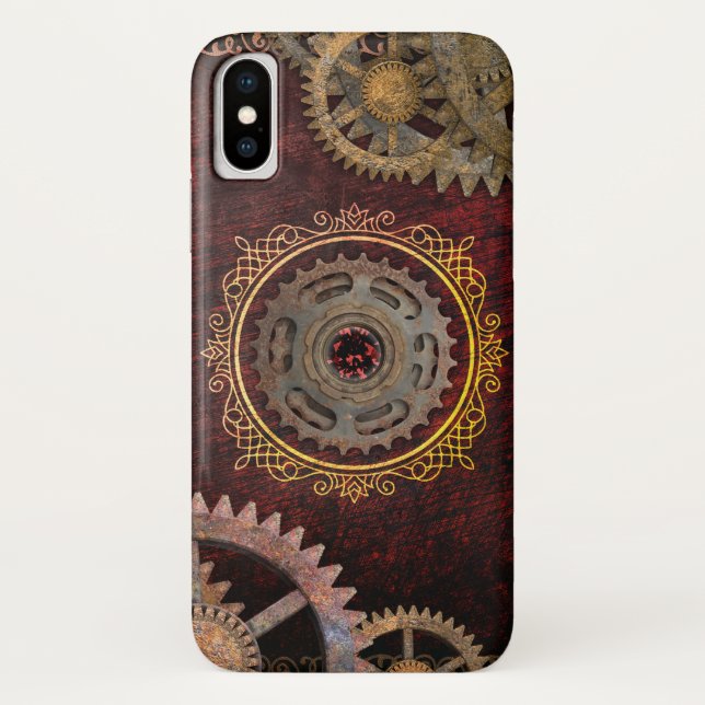 Capa Para iPhone, Case-Mate Engrenagem vermelha e Dourado de Steampunk (Verso)