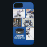 Capa Para iPhone Da Case-Mate Equipe personalizada do nome da colagem da foto do<br><div class="desc">Estas capas de iphone feitas sob encomenda personalizadas do hóquei em gelo caracterizam suas 5 fotos, nome de jogador de hóquei, número do jérsei e nome da equipe. Personalize com tiros da ação, uma foto da equipe, foto da pista, etc. mudam facilmente a cor do fundo para combinar as cores...</div>