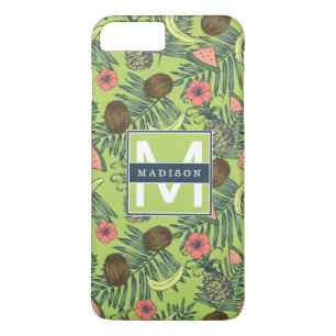 Capa iPhone 8 Plus/7 Plus Esboço da fruta tropical no teste padrão verde