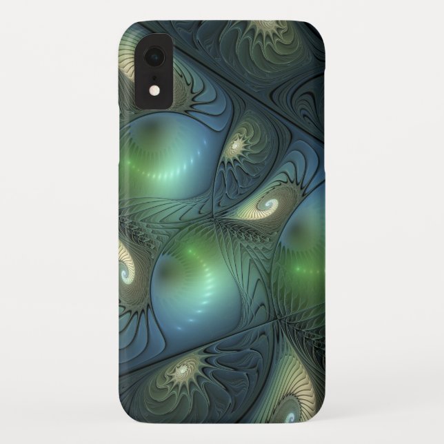 Capa Para iPhone, Case-Mate Espirais Teal Beige Verde Abstrato Fractal (Verso)