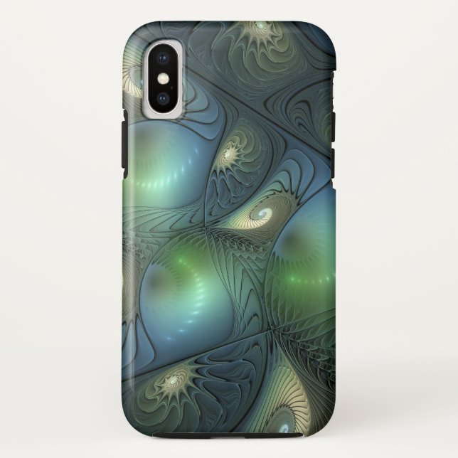 Capa Para iPhone, Case-Mate Espirais Teal Beige Verde Abstrato Fractal (Verso)