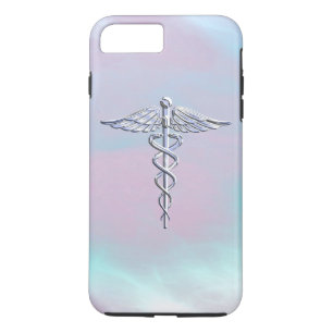 Capa iPhone 8 Plus/7 Plus Estilo Cromo Caduceus Símbolo Médico Mãe Pérola