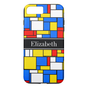 Capa iPhone 8 Plus/7 Plus Estilo Mondrial Vermelho Azul Amarelo Amarelo Mono