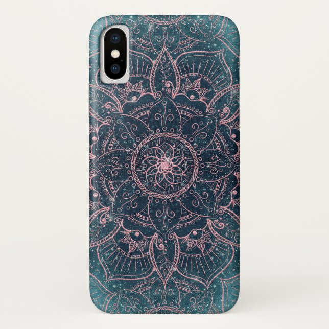 Capa Para iPhone, Case-Mate Estrelas da Nebulosa Azul de Mandala - Rosa Dourad (Verso)
