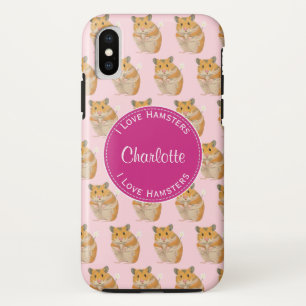 Capa Para iPhone X Eu amo Hamsters Pink Hamster Patterno