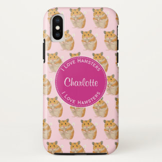 Capa Para iPhone X Eu amo Hamsters Pink Hamster Patterno