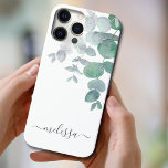 Capa iPhone 8/ 7 Eucalipto com Aquarela Personalizada<br><div class="desc">Proteja e decore o seu iPhone com este gabinete elegante. É decorado com folhas de cor aquosa de eucalipto em tons macios de verde sobre fundo branco. Personalize-o com seu nome ou monograma. Original Watercolor © Michele Davies.</div>