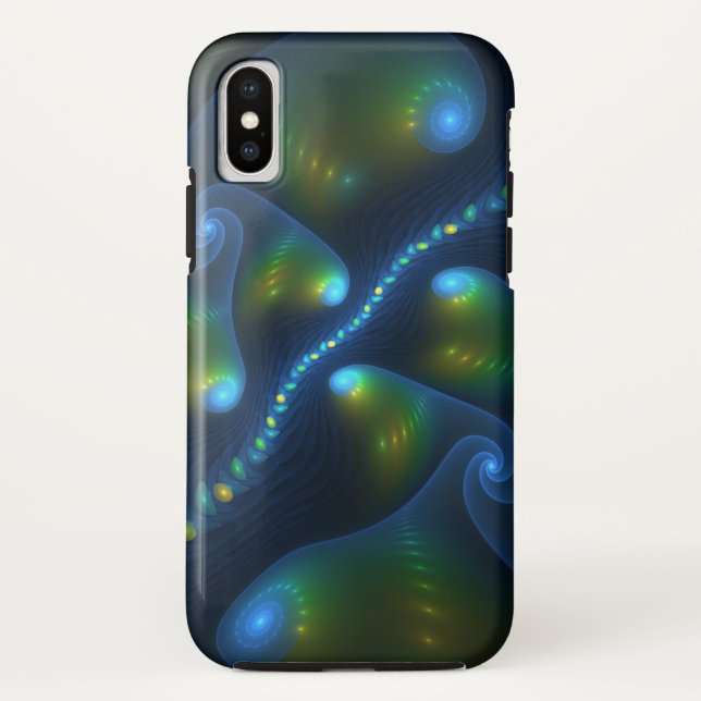 Capa Para iPhone, Case-Mate Fantasy Luzes Abstrato Azul Verde Amarelo Fractal (Verso)