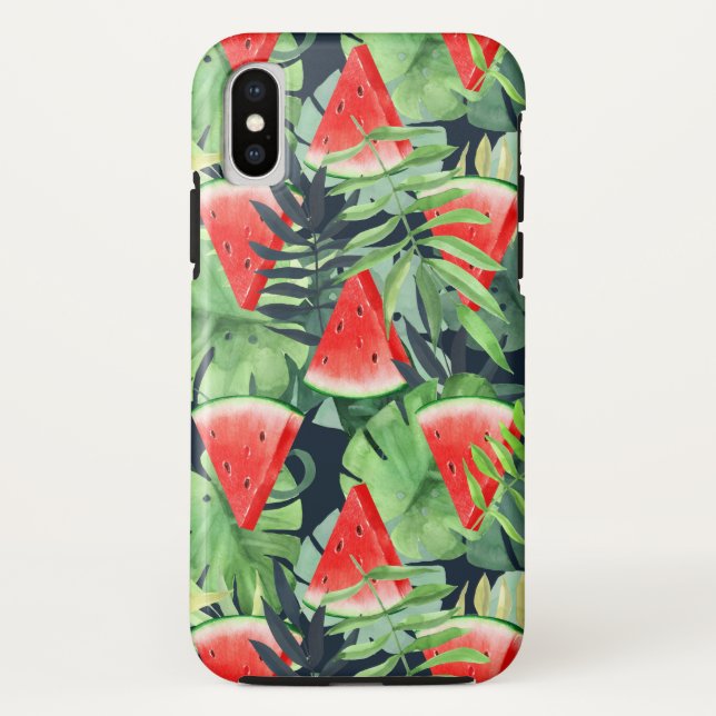 Capa Para iPhone, Case-Mate Fatias de melancia com folhas tropicais (Verso)