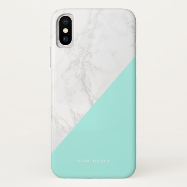 Capa Para iPhone, Case-Mate Faux Marble com Sotaque Aqua Moderno Personalizado (Verso)