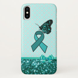 Capa Para iPhone Da Case-Mate Fita e borboleta de consciência do Câncer de ovári
