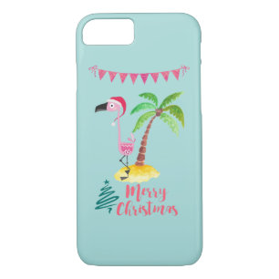 Capa iPhone 8/ 7 Flamingo Rosa Em Um Chapéu De Papai Noel Por Um Xm