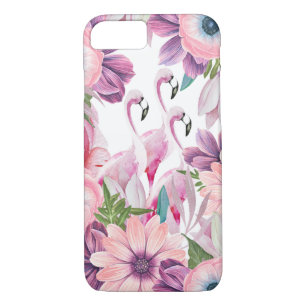 Capa iPhone 8/ 7 Flamingo tropical da aguarela cor-de-rosa elegante