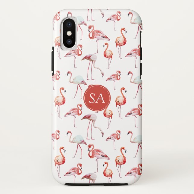 Capa Para iPhone, Case-Mate Flamingo Tropical, Rosa, Monograma, (Verso)