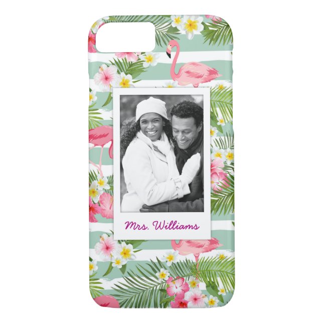 Capa Para iPhone, Case-Mate Flamingos E Stripes| Adicione sua foto e seu nome (Verso)