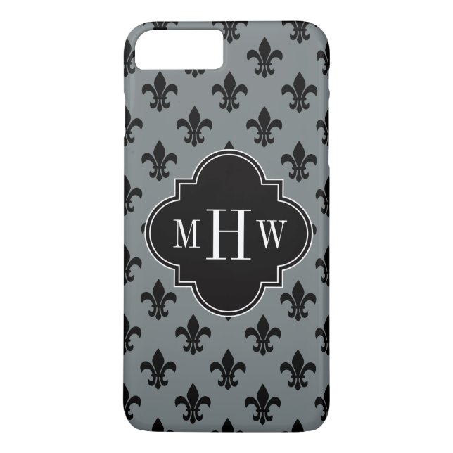 Capa Para iPhone, Case-Mate Fleur de Lis Black 3 Monograma inicial (Verso)