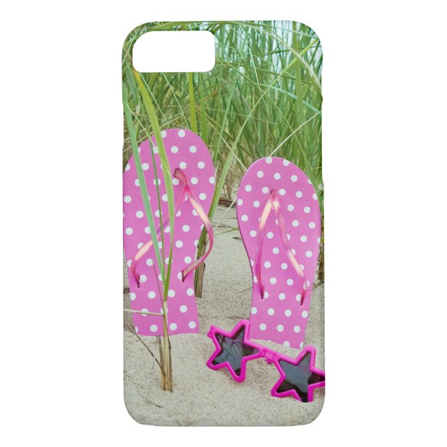 Capa Para iPhone, Case-Mate flip-flops de bolinhas rosa com óculos escuros (Verso)