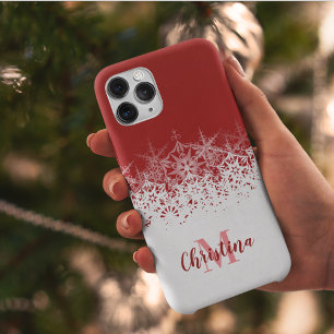 Capa Para iPhone Da Case-Mate Flocos de neve brancos vermelhos monogramas